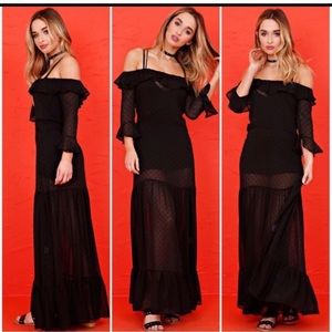 For Love & Lemons Sheer Black Witchy Boho Maxi Dress